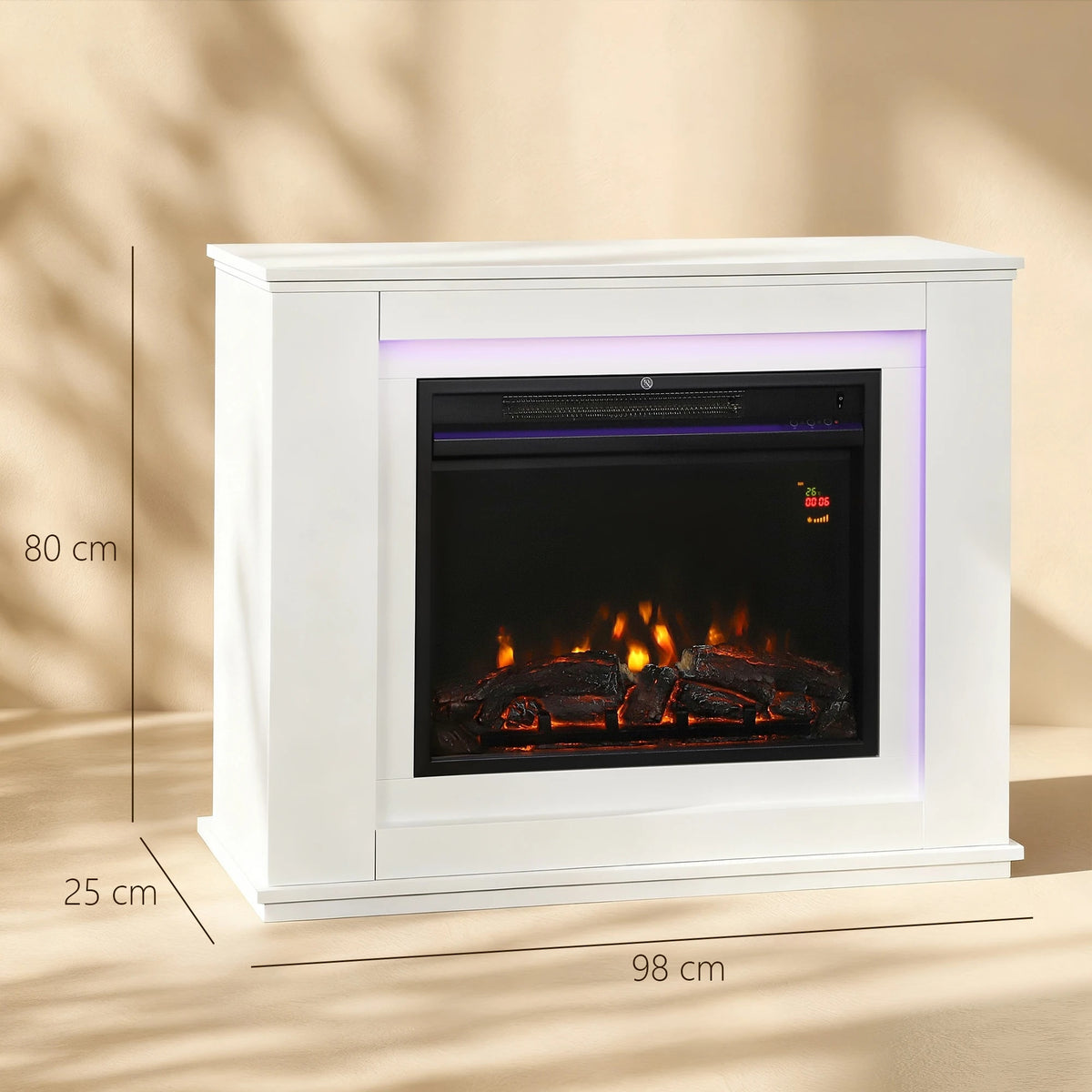 Cheminée électrique avec manteau blanc de 98 cm, schéma coté
