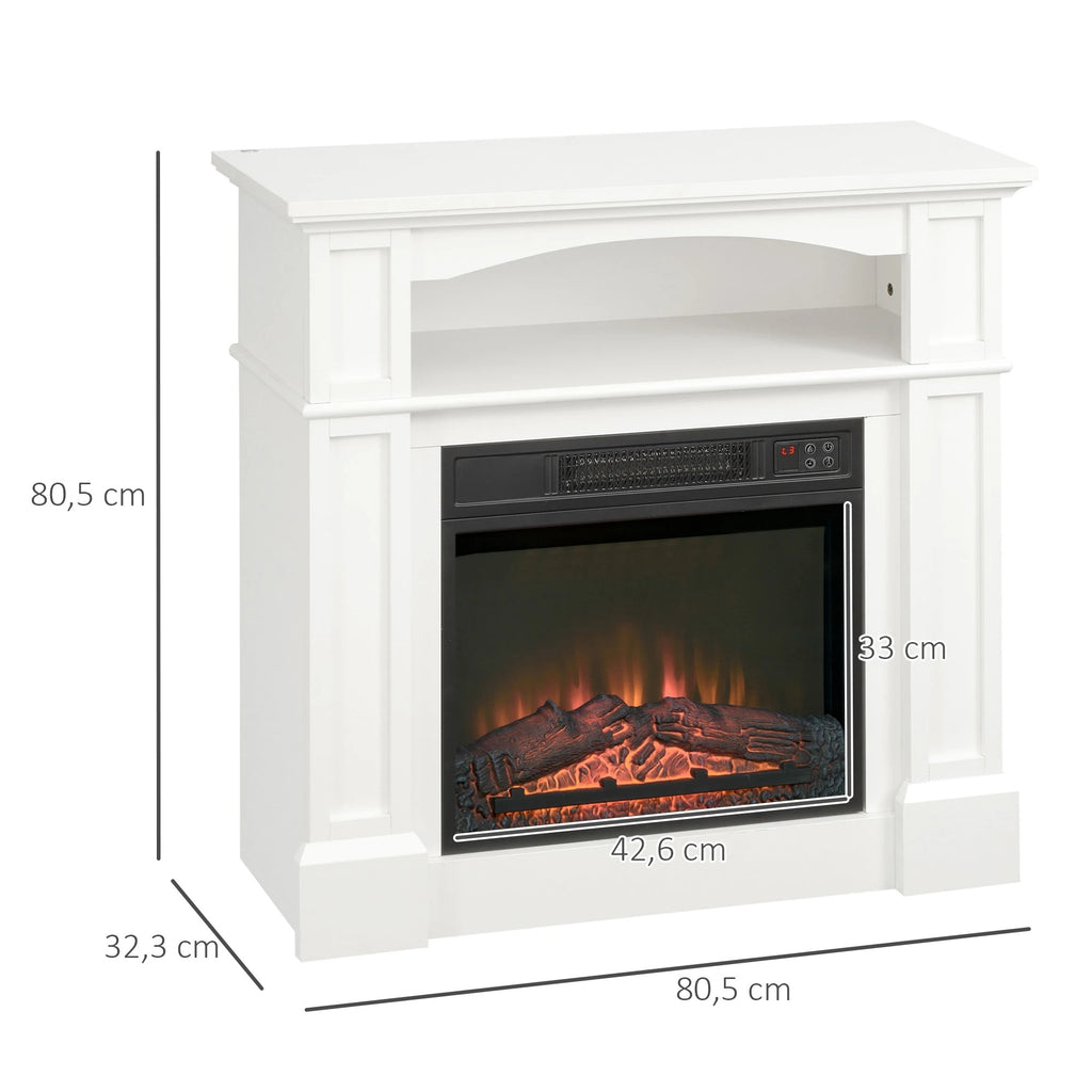 Cheminée électrique avec manteau blanc et étagère, 80 cm, schéma coté