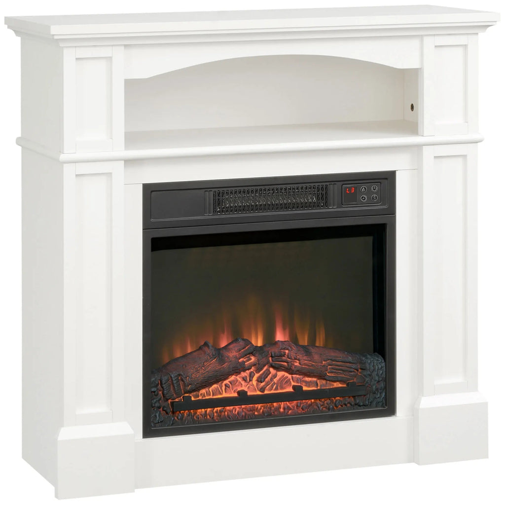 Cheminée électrique avec manteau blanc et étagère, 80 cm, sur fond blanc