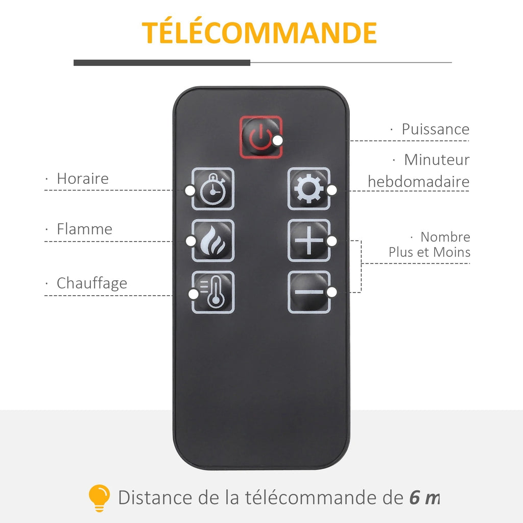 Télécommande fournie avec la cheminée électrique avec manteau et étagère 80 cm