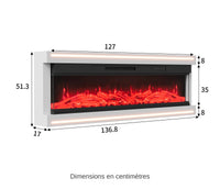 Schéma coté du foyer électrique mural LED, version 136,8 cm